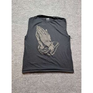 Ring Of‎ Fire T-Shirt Mens Large Black Sleeveless Praying Hands Graphic Tee